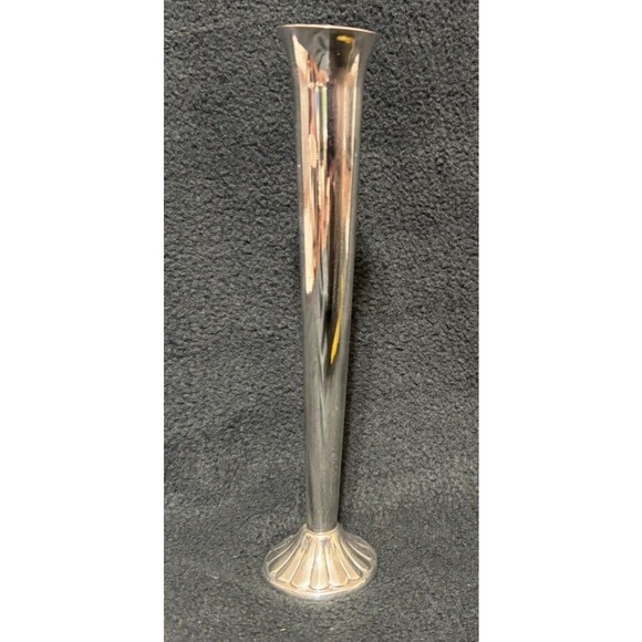 Vintage 8” Tall Silver Plated Bud Vase Ornate Footing - Picture 1 of 10